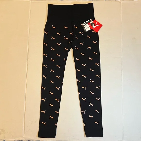 Puma Womens Black High Waist Fleece Lined Logo Print Seamless Legging - Picture 3 of 7